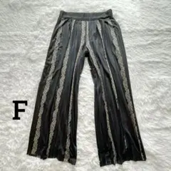 ワイドパンツ 薄手 テロテロ 光沢感 総柄 ウエストゴム ハイウエスト F