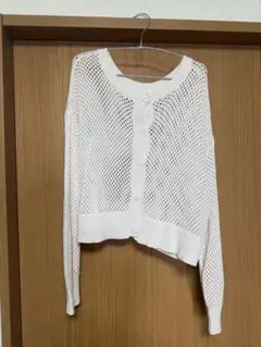 値下げOKホワイトメッシュ編み長袖カーディガン