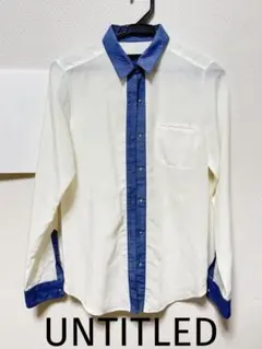 UNTITLED 長袖シャツ ホワイト×ブルー クレリックシャツのサムネイル
