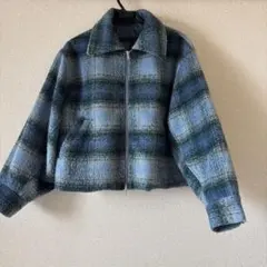 襟付きジップアップブルゾン　ブルーチェック