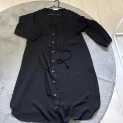 黒 長袖 シアーシャツワンピース