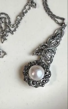 イギリス アンティーク シルバー マルカジット パール ネックレス