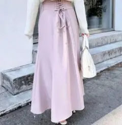 ピンク INGNI フレアスカート ロング丈 バックレースアップ リボン付き