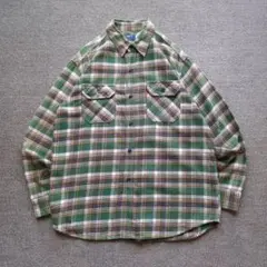 リーバイスオレンジタブ長袖ネルシャツチェックオーバーサイズボックスシルエット緑L