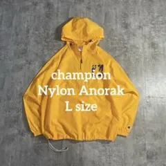 Championナイロンアノラックパーカー黄L チャンピオン両面プリント短丈