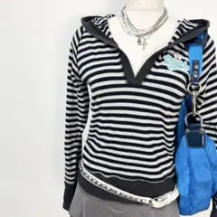 y2k❤️00s Abercrombie & Fitch ボーダー フード付ロンT