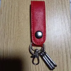 赤 合成皮革 キーホルダー スナップボタン付き
