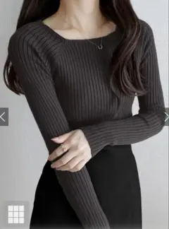 スクエアネックリブニットトップス［rut072］