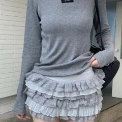 Treat ürself frill mini knit skirt grayのサムネイル