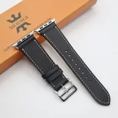 MODIGI アップルウォッチ レザーバンド　本革ベルト ブラック　黒　45