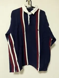 古着 90s ラルフローレン 長袖 ラガーシャツ 刺繍ロゴ ストライプ