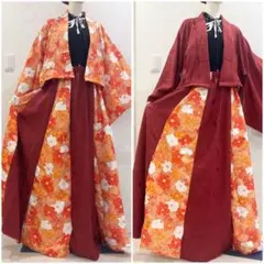 343 手染め大輔 着物リメイク 桜色紬 桜柄型染 ワンピース L