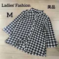 【試着のみ】美品！レディースファッション チェック柄 長袖シャツ ブラック M