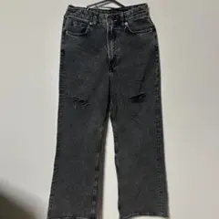 ダメージ加工 ブラック ストレートジーンズ　US4