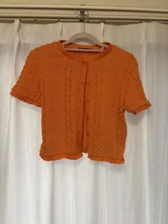 ZARA 半袖 サマーニット オレンジ ショート カーディガン