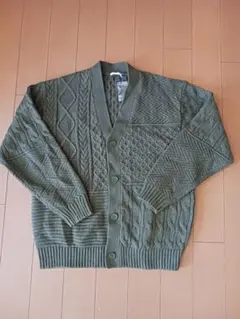 GU オリーブグリーン ケーブルニット カーディガン