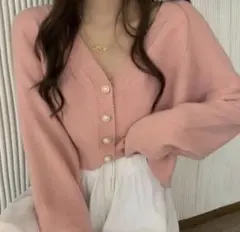 GANGWEI ピンク Vネック カーディガン SHEIN
