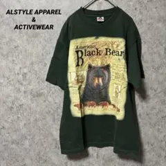 USA製風 ALSTYLE ブラックベア プリントTシャツ Mグリーン 半袖熊柄