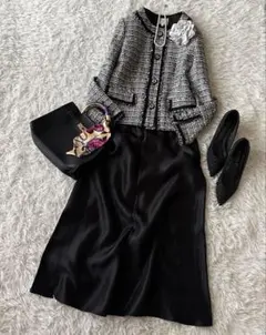 自由区 ツイード ノーカラージャケットL セットアップ 卒業式 セレモニー