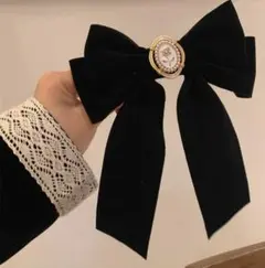 ベルベット リボンバレッタ 黒