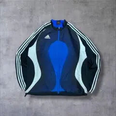 【adidas】アディダス00sナイロンジャケット背面ロゴ青黒ブルーブラックXO