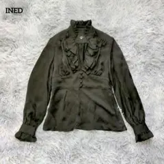 INED イネド フリルネック 長袖ブラウス ブラック サイズ9のサムネイル