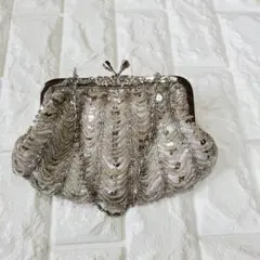 シルバー ビーズ装飾 クラッチバッグ