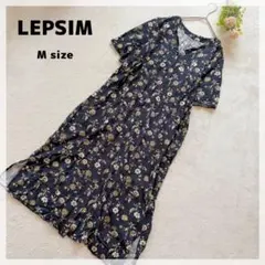 【レプシィム】花柄ロングワンピース M ネイビー 羽織りOK 薄手 袖フレア