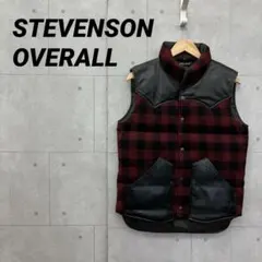 STEVENSON OVERALL ダウンベスト レザー切替 チェック 赤 黒