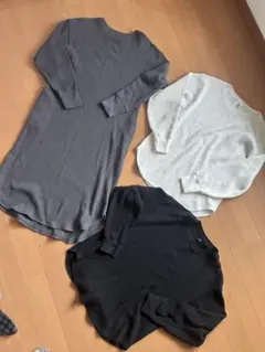 UNIQLO ワッフル　長袖カットソー　 3点セット グレー ブラック ホワイト
