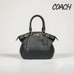 COACH コーチ，レザー ハンドバッグ 黒 ゴールド金具ショルダーのサムネイル