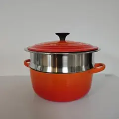 LE CREUSET 両手鍋 20cm オレンジ スチーマー付きのサムネイル