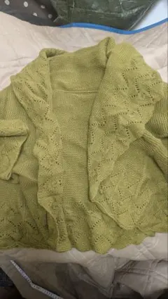 オリーブグリーン ニットカーディガン М〜Ｌサイズ カシミヤ混 ボレロ