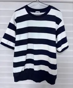 【GU】ボーダー柄 半袖Tシャツ ネイビー×ホワイト L
