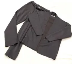 ノーカラーカーディガン＆テーバードパンツセットセットアップ チャコールグレー