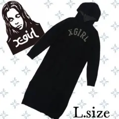 i12〚XGIRL〛フード付きロングニットワンピース 胸ロゴブラックLサイズ