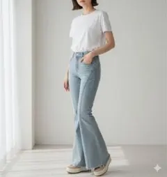 デイクローゼット　ブーツカットデニムパンツ　ダメージ加工　フレア　レディース　Sのサムネイル