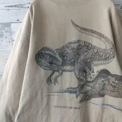 goodデザイン☆90s USA製 恐竜 両面プリント カットソー ロンＴ
