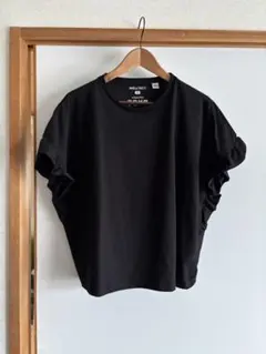 【新品】coen コーエン 黒コットンフリルスリーブプルオーバー半袖カットソーのサムネイル