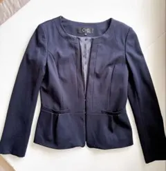 COUP DE CHANCEノーカラージャケット 36 ネイビー クードシャンス