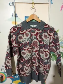 JAEGER イエーガー 襟付きニット 英国製 アラベスク模様 アンゴラ混