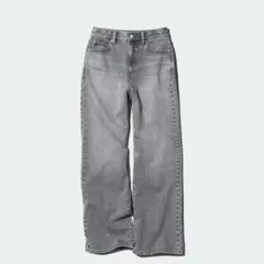【美品】UNIQLO ユニクロ　ワイドストレートジーンズ　グレー　23インチ
