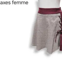 アクシーズファム 柄切替え リボン付き バックゴム ミニボリュームフレアスカート