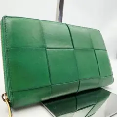 ボッテガヴェネタ 長財布 カセット ラウンドファスナー レザー グリーン