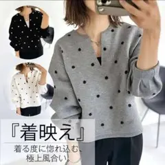 ドット柄Vネックバルーンスリーブスウェット