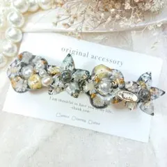 1735＊ハンドメイド♡押し花のバレッタ　ブラック