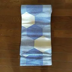 帯　幾何学模様 青白