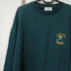 グリーン スウェット トレーナー 刺繍ロゴ メンズL オーバーサイズ