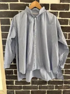 美品 グランマママドーター フロント切替 ストライプシャツ 水色系