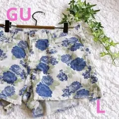【ジーユー】✳︎GU✳︎ショートパンツ✳︎花柄✳︎バラ✳︎青✳︎短パン✳︎ショーパン✳︎